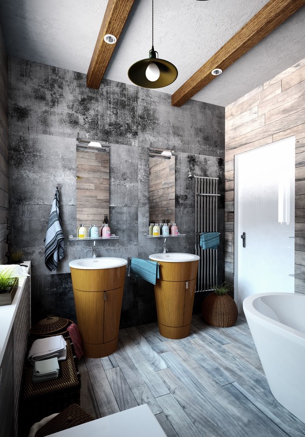 wood panel bathroom and cement wall 4 1