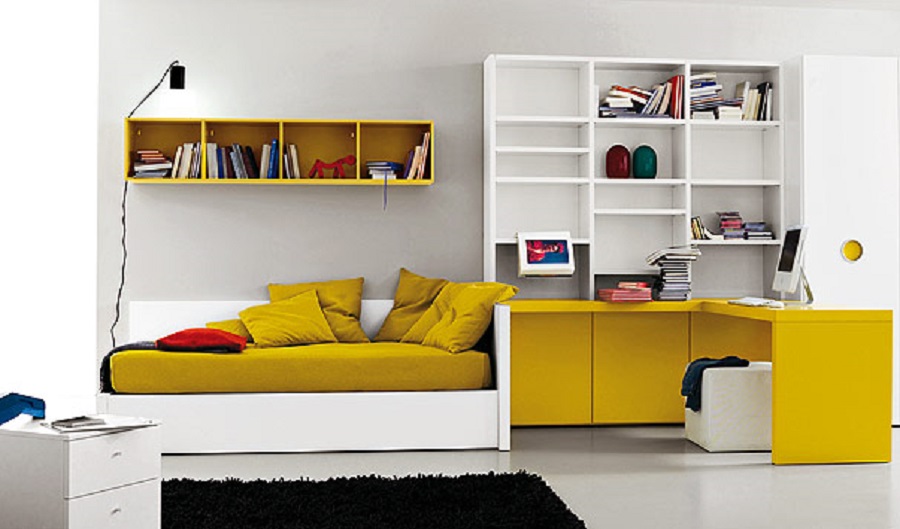 ochre white bed room 학생방 인테리어 컬러