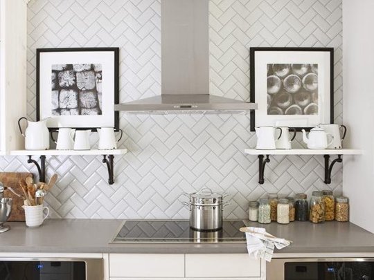 herringbone subway tile backsplash