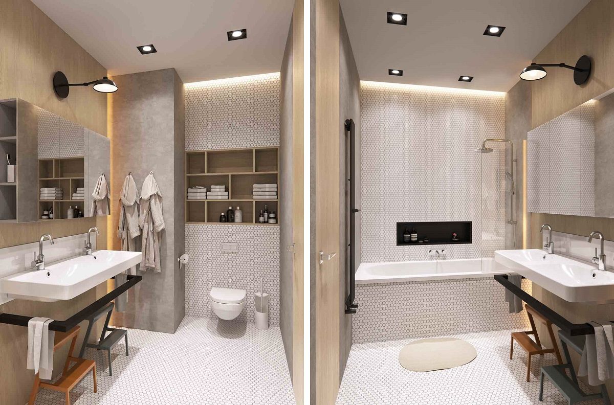small white tile bathroom floor 욕실 타일