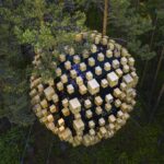 드론으로 비스듬히 내려다본 Biosphere 구형 외관