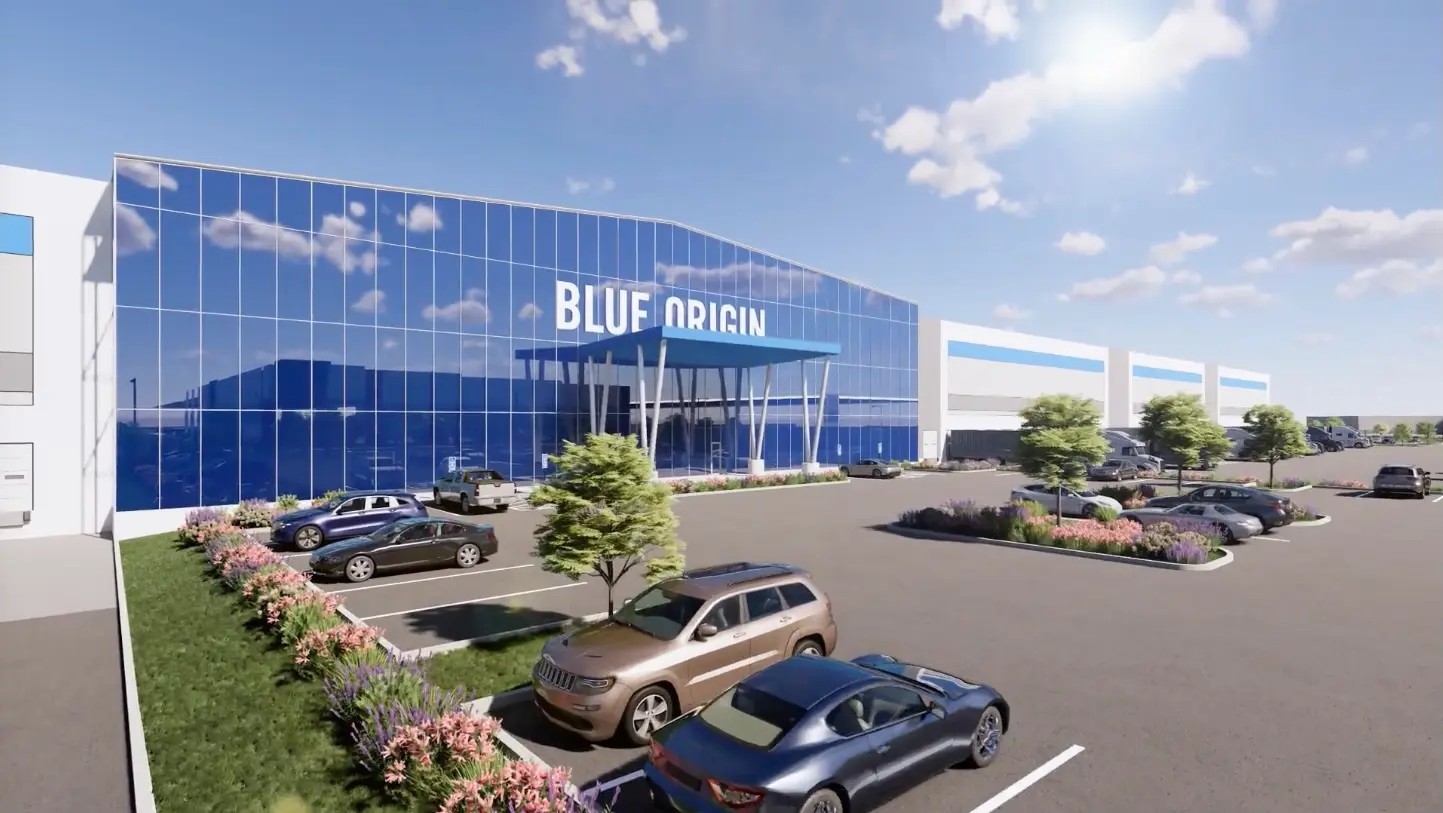 Blue Origin Constellation Park 위성 제조 캠퍼스 조감 렌더링