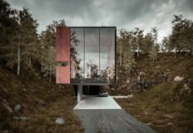 채석장 진입로 끝에 떠 있는 코르텐 외피 주택 House for a Photographer 정면 렌더링